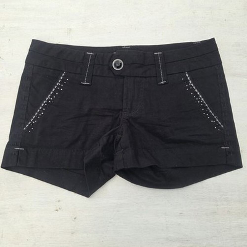 BKE Shorts Women's Size 24 Black Stretch Rhinestones Bling Flap Pockets